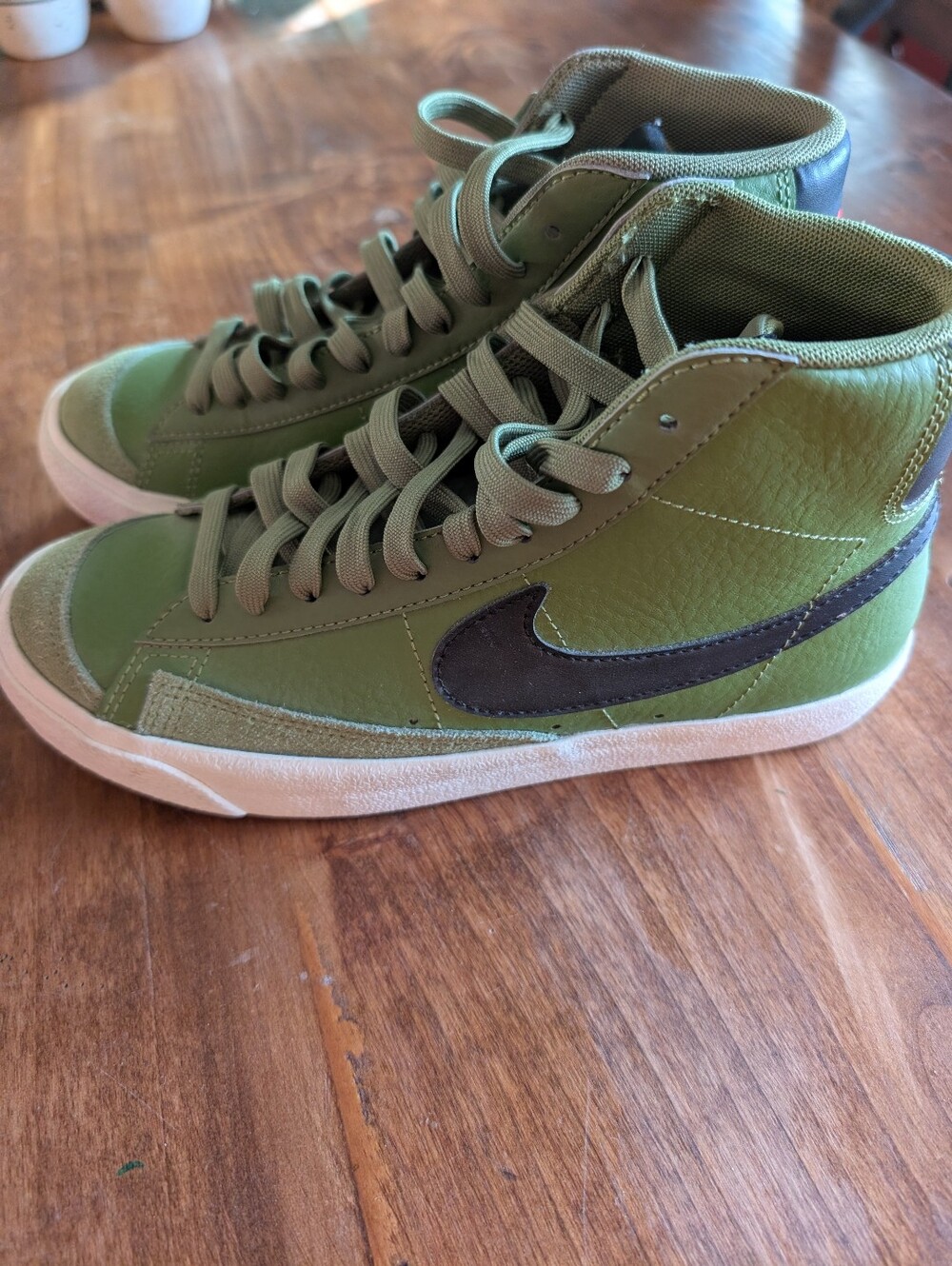 Boys Nike Olive Green High-Top Sneakers with Black Swoosh - Picture 5 of 5